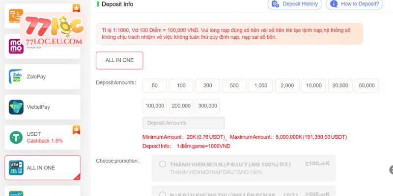 3 hình thức nạp tiền 77LOC phổ biến