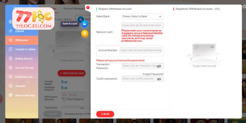 Những ưu điểm khi thực hiện rút tiền từ 77LOC